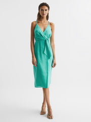 Reiss Dresses | Esme Linen Side Tie Midi Dress Aqua - Women