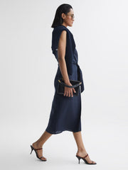 Reiss Dresses | Esme Linen Side Tie Midi Dress Blue - Women