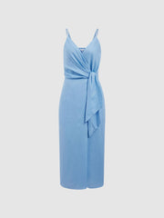 Reiss Dresses | Esme Linen Side Tie Midi Dress Blue - Women
