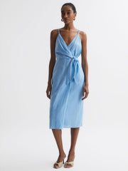 Reiss Dresses | Esme Linen Side Tie Midi Dress Blue - Women