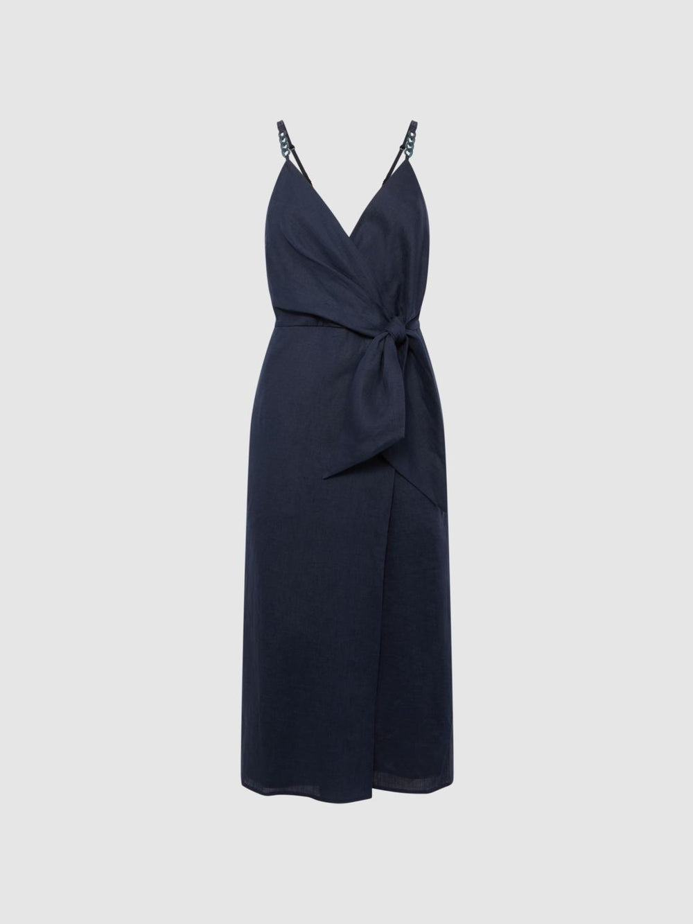 Reiss Dresses | Esme Linen Side Tie Midi Dress Navy - Women