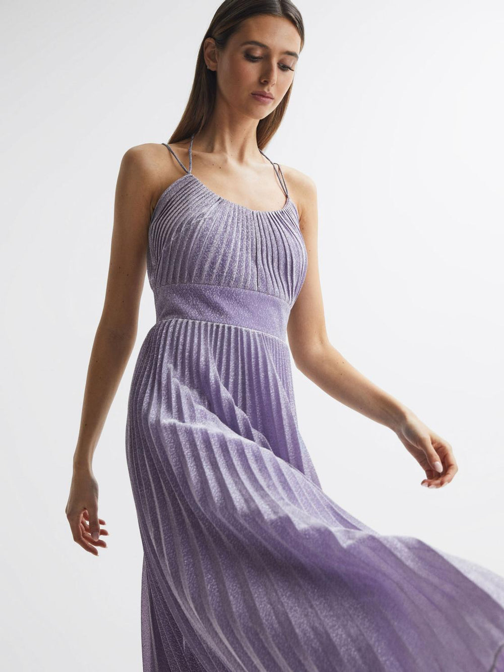 Reiss Dresses | Evelia Halston Shimmer Pleated Midi Dress Lilac - Women