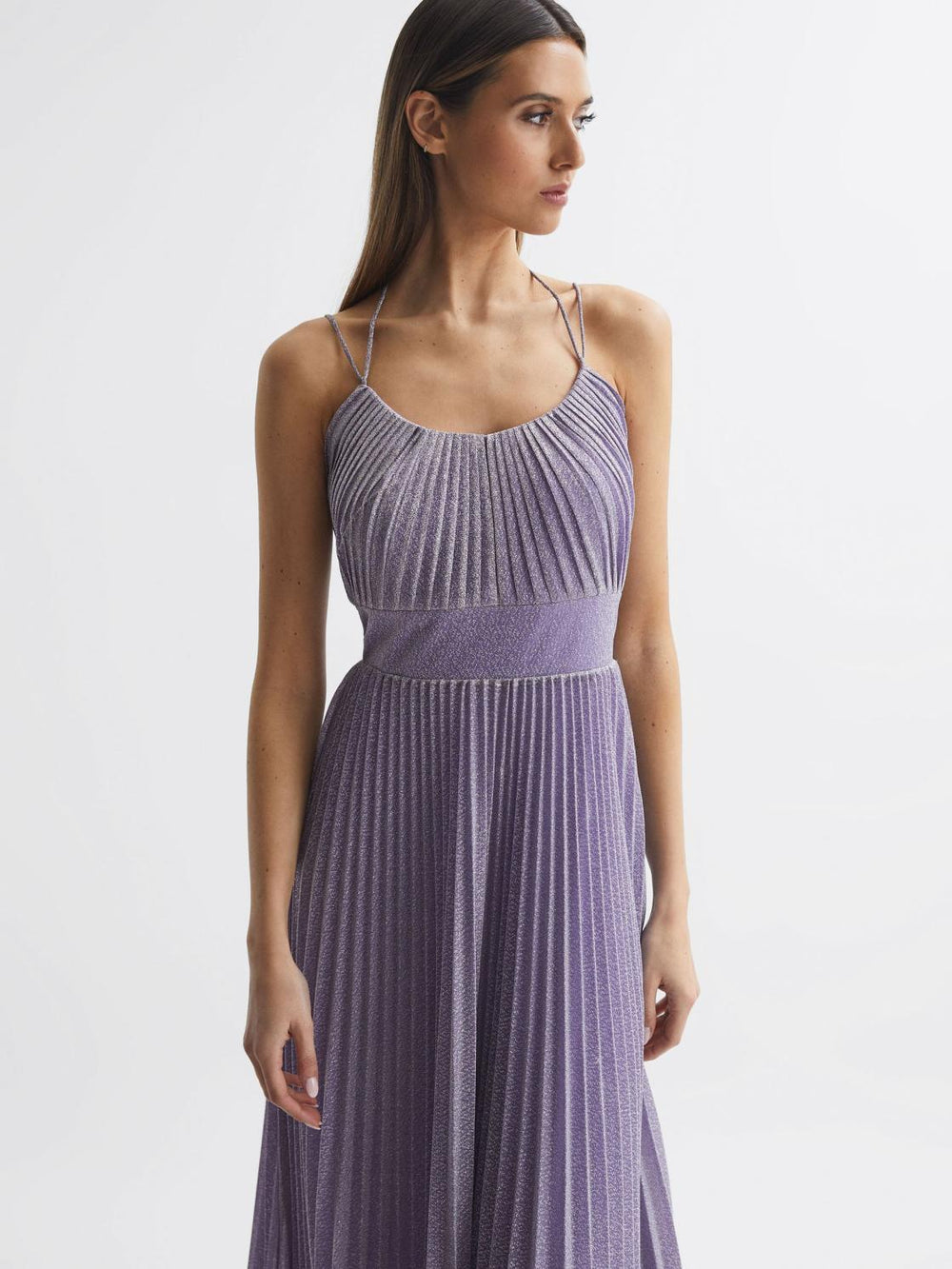 Reiss Dresses | Evelia Halston Shimmer Pleated Midi Dress Lilac - Women