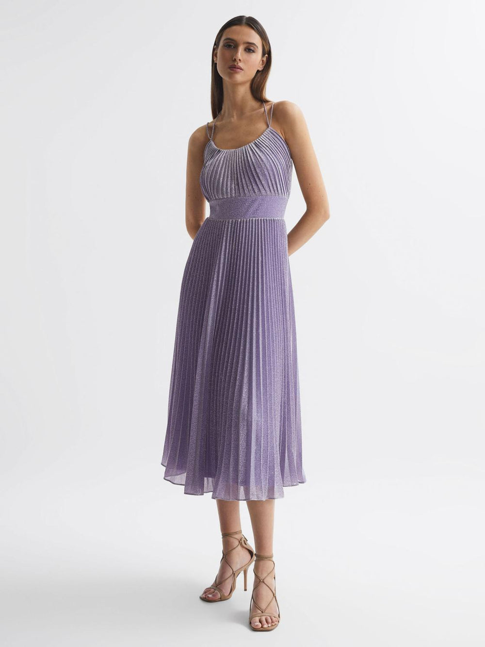 Reiss Dresses | Evelia Halston Shimmer Pleated Midi Dress Lilac - Women
