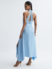 Reiss Dresses | Evelyn Fitted Halter Neck Midi Dress Blue - Women