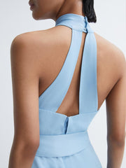 Reiss Dresses | Evelyn Fitted Halter Neck Midi Dress Blue - Women