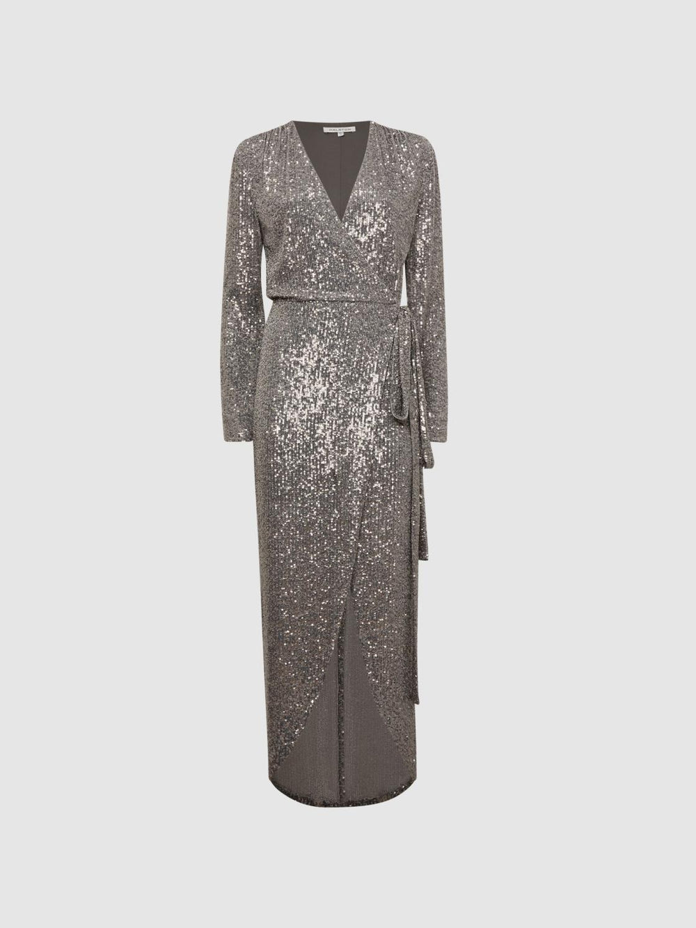 Reiss Dresses | Falan Halston Sequin Wrap Midi Dress Silver - Women