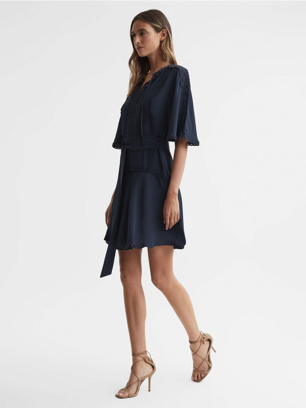 Reiss Dresses | Felicity High Neck Lace Mini Dress Ivory - Women