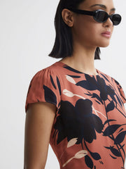 Reiss Dresses | Floella Floral Printed Midi Dress Blush/black - Women