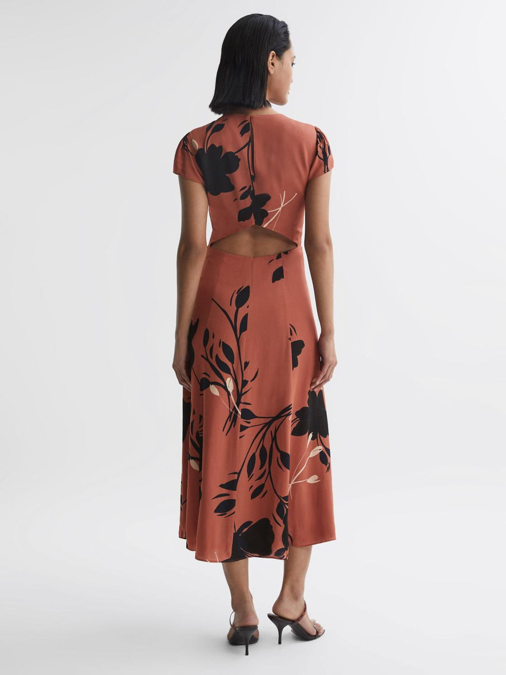 Reiss Dresses | Floella Floral Printed Midi Dress Blush/black - Women