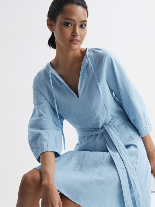 Reiss Dresses | Freida Relaxed Fit Self-Tie Mini Dress Blue - Women