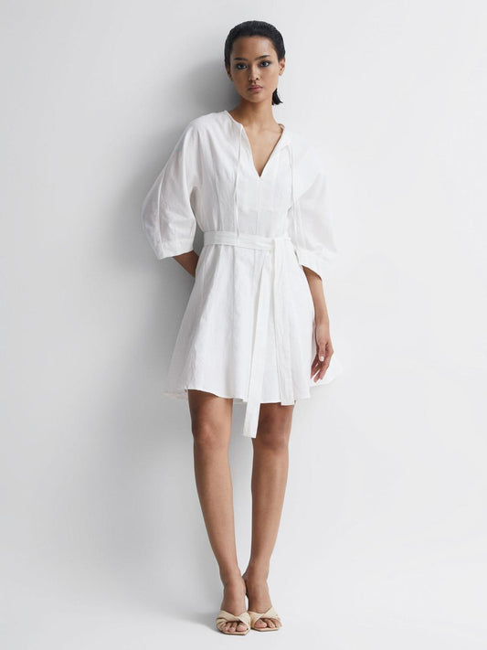 Reiss Dresses | Freida Relaxed Fit Self-Tie Mini Dress Cream - Women