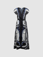 Reiss Dresses | Freja Scarf Printed Midi Dress Navy/white - Women