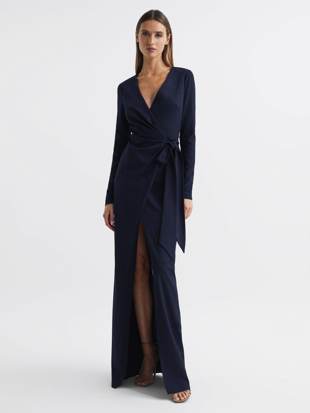 Reiss Dresses | Halston - Jasmine Halston Front Slip Maxi Gown Midnight Navy - Women