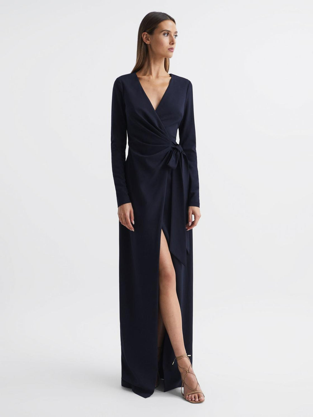Reiss Dresses | Halston - Jasmine Halston Front Slip Maxi Gown Midnight Navy - Women
