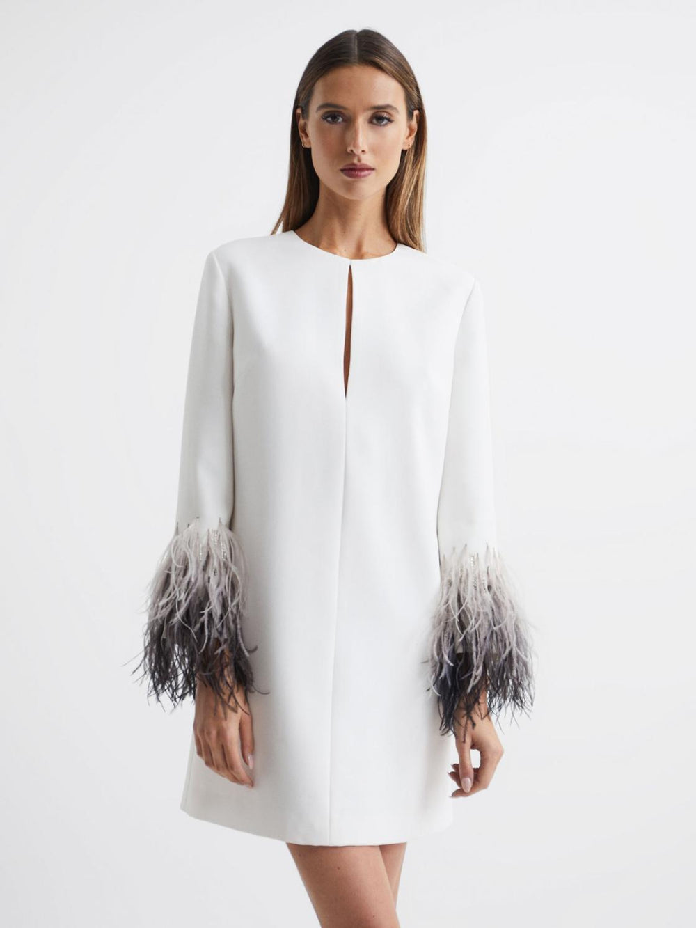 Reiss Dresses | Halston - Kendall Halston Tailored Feather Sleeve Mini Dress White - Women