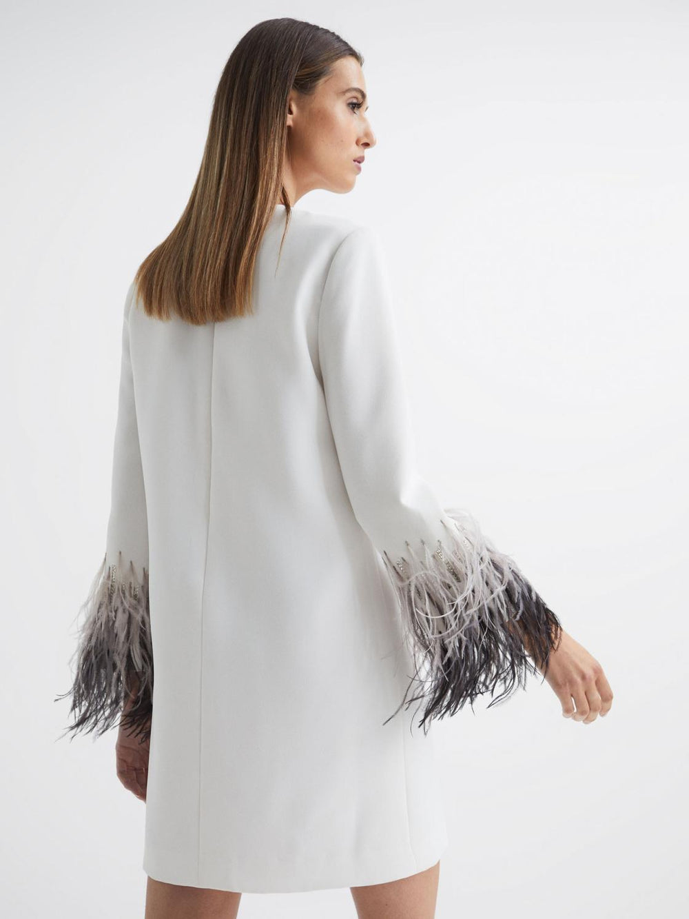 Reiss Dresses | Halston - Kendall Halston Tailored Feather Sleeve Mini Dress White - Women