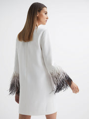 Reiss Dresses | Halston - Kendall Halston Tailored Feather Sleeve Mini Dress White - Women
