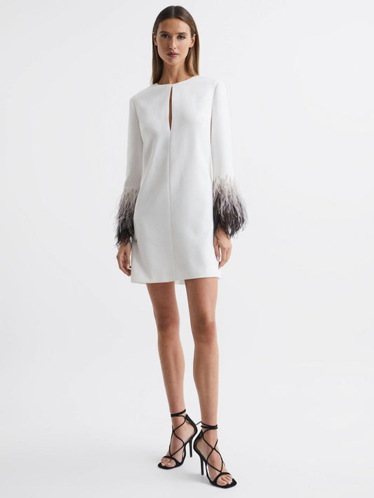 Reiss Dresses | Halston - Kendall Halston Tailored Feather Sleeve Mini Dress White - Women
