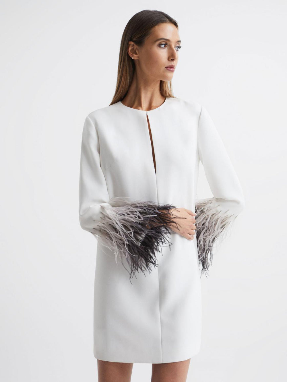 Reiss Dresses | Halston - Kendall Halston Tailored Feather Sleeve Mini Dress White - Women