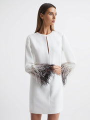 Reiss Dresses | Halston - Kendall Halston Tailored Feather Sleeve Mini Dress White - Women