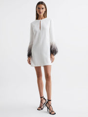 Reiss Dresses | Halston - Kendall Halston Tailored Feather Sleeve Mini Dress White - Women