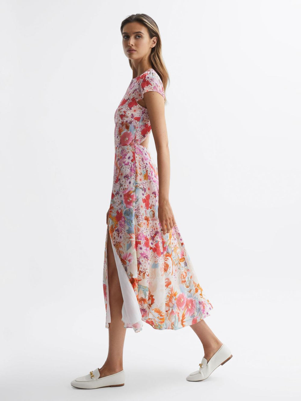 Reiss Dresses | Ivy Floral Print Midi Dress Pink - Women