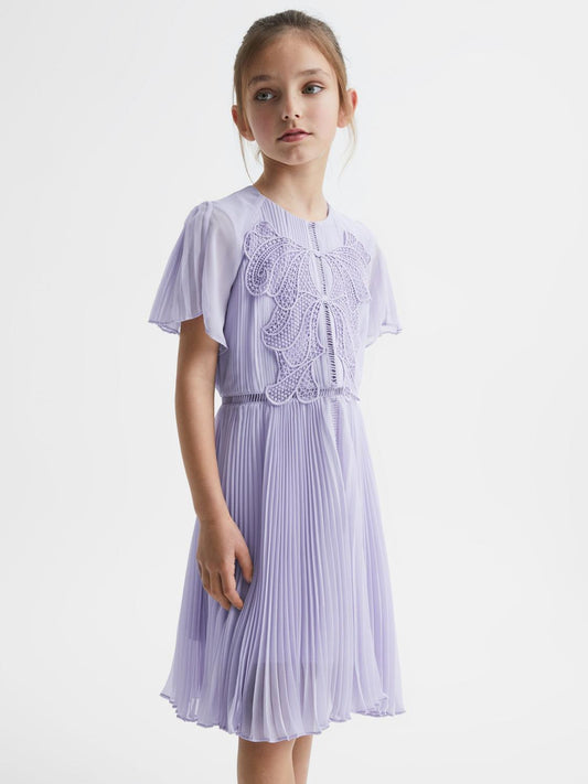 Reiss Dresses & Jumpsuits | Coreen Lace Embroidered Pleated Dress Lilac - Children