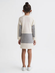 Reiss Dresses & Jumpsuits | Ellia Colourblock Sweater Dress Pale Pink/grey Marl - Children