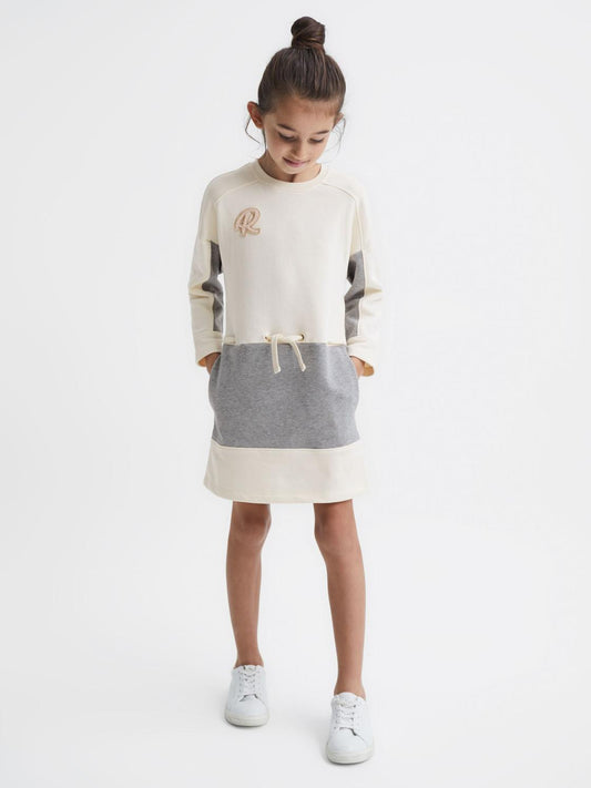 Reiss Dresses & Jumpsuits | Ellia Colourblock Sweater Dress Pale Pink/grey Marl - Children