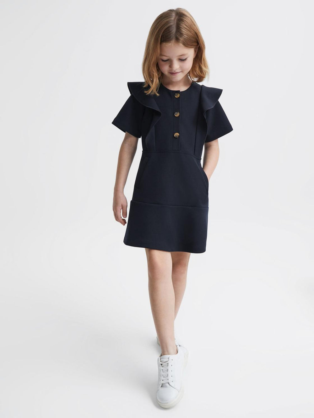 Reiss Dresses & Jumpsuits | Fearne Ruffle Sleeve Button Dress Navy - Children