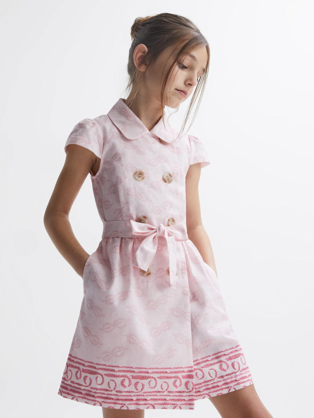 Reiss Dresses & Jumpsuits | Jacie Cap Sleeve Double Breasted Dress Pink Print - Children
