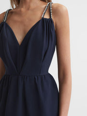 Reiss Dresses | Justine Halston Embellished Strap Mini Dress Navy - Women
