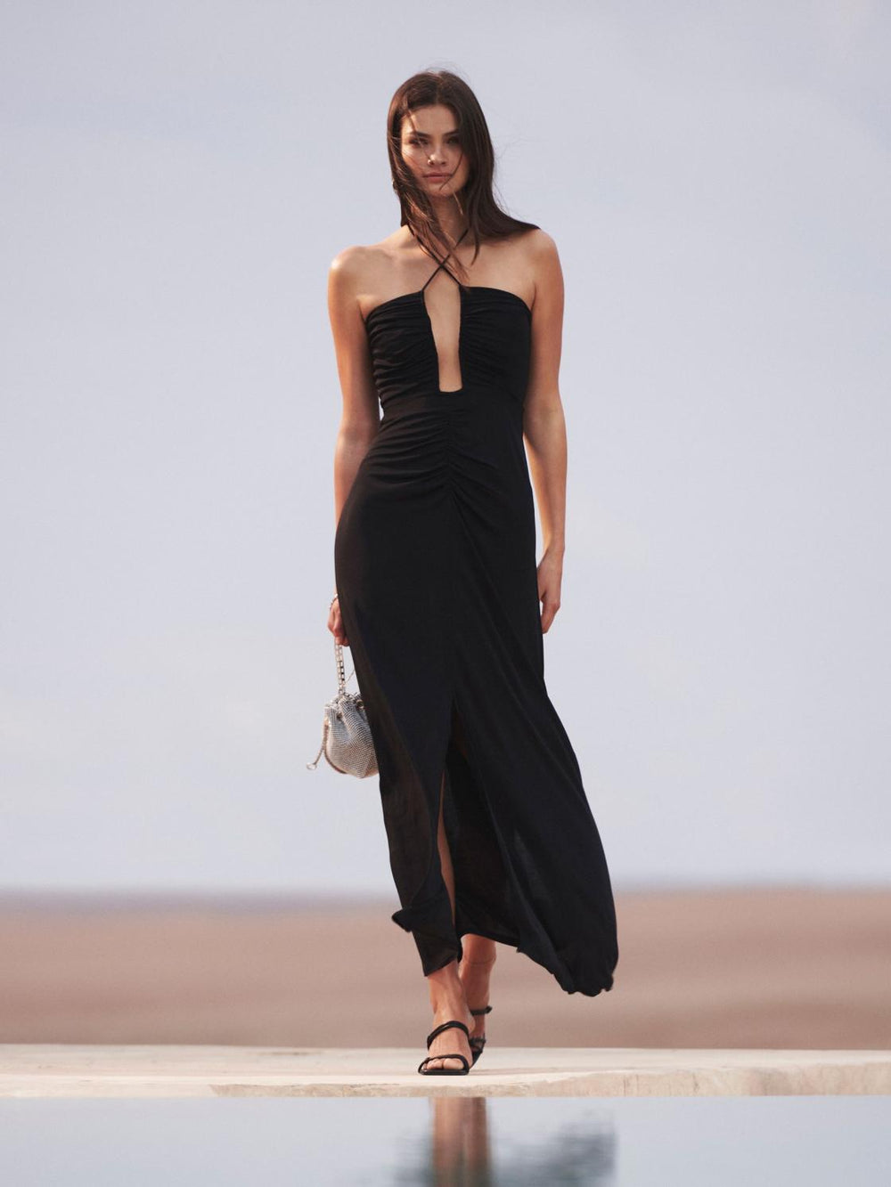 Reiss Dresses | Lana Plunge Neck Halter Maxi Dress Black - Women