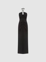 Reiss Dresses | Lana Plunge Neck Halter Maxi Dress Black - Women