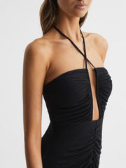 Reiss Dresses | Lana Plunge Neck Halter Maxi Dress Black - Women