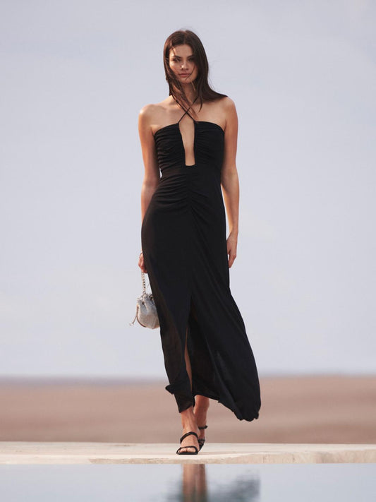 Reiss Dresses | Lana Plunge Neck Halter Maxi Dress Black - Women