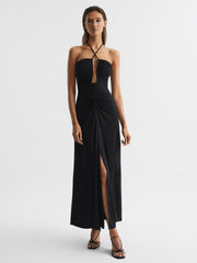 Reiss Dresses | Lana Plunge Neck Halter Maxi Dress Black - Women