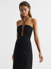 Reiss Dresses | Lana Plunge Neck Halter Maxi Dress Black - Women