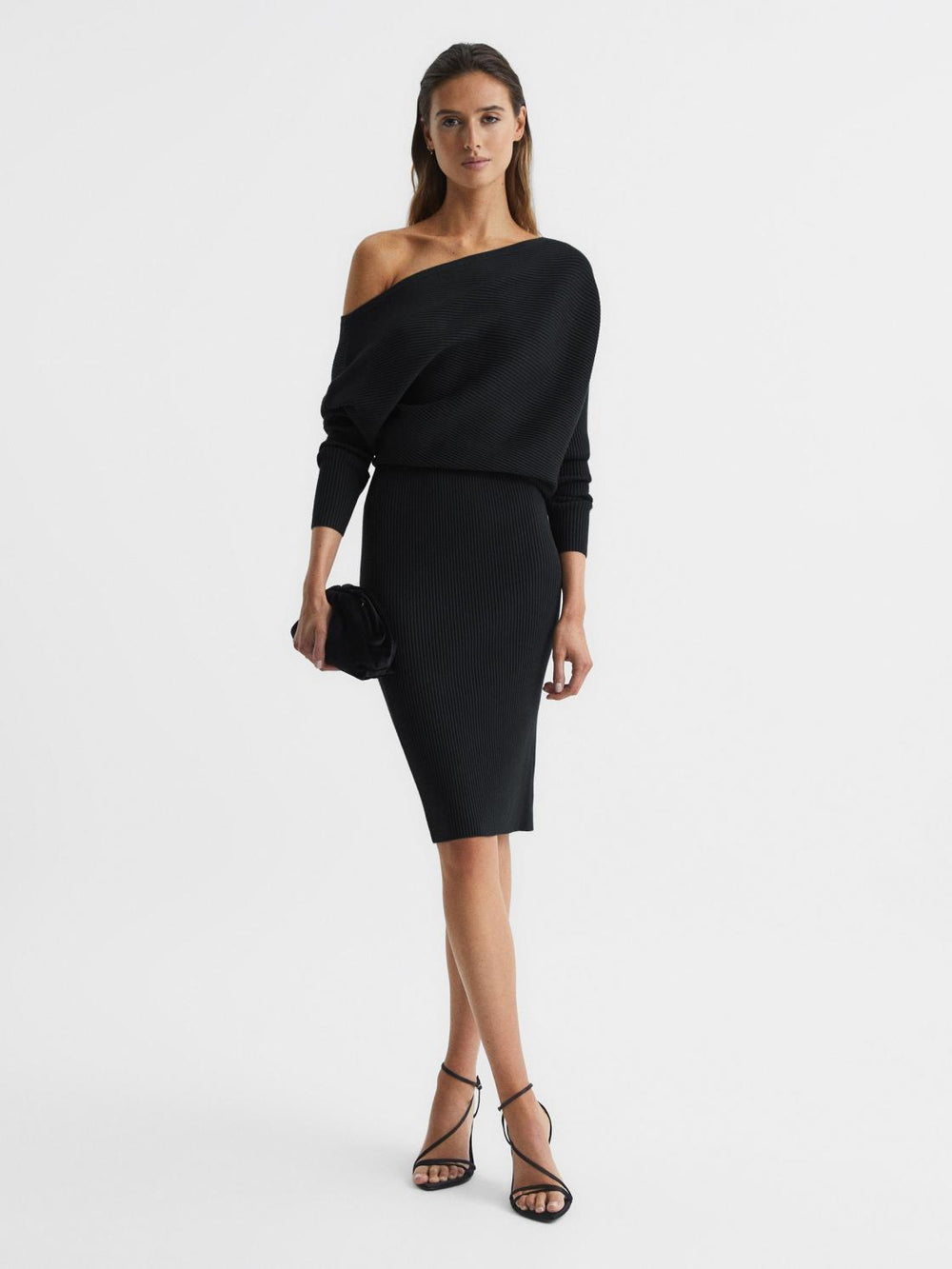 Reiss Dresses | Lara Off-Shoulder Ribbed Dress Black - Women