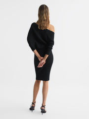 Reiss Dresses | Lara Off-Shoulder Ribbed Dress Black - Women