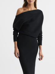 Reiss Dresses | Lara Off-Shoulder Ribbed Dress Black - Women
