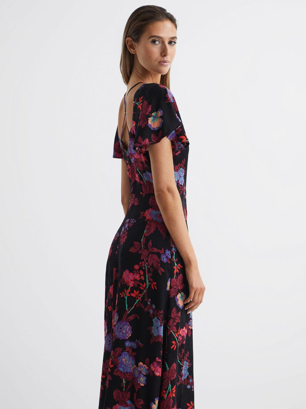 Reiss Dresses | Leni Cap Sleeve Maxi Dress Black/pink - Women