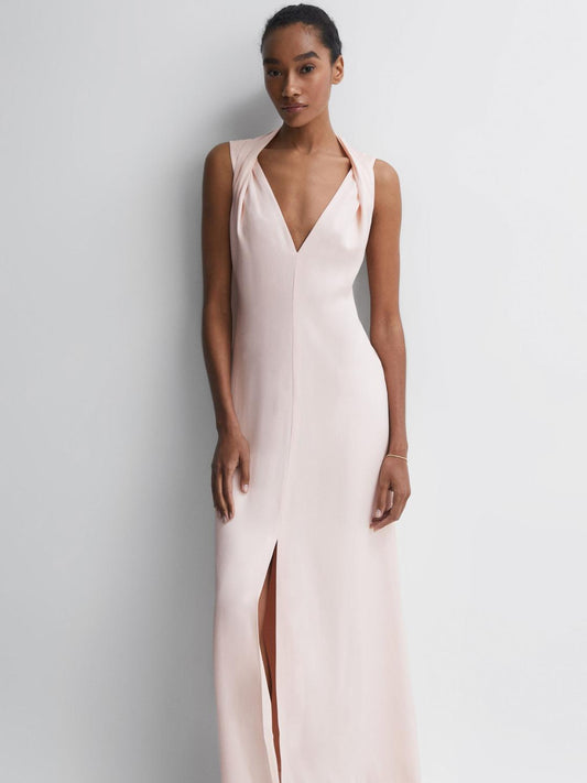 Reiss Dresses | Lila Bridesmaid Twist Detail Midi Dress Nude - Women