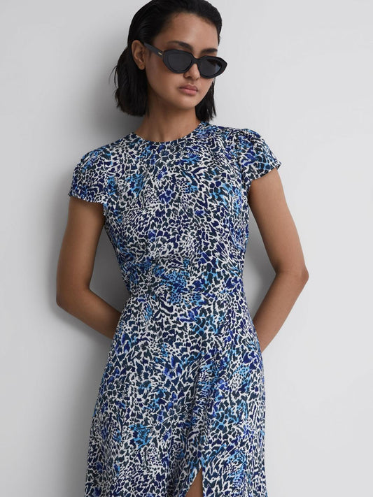Reiss Dresses | Livia Floral Cut-Out Back Midi Dress Blue - Women