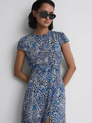 Reiss Dresses | Livia Floral Cut-Out Back Midi Dress Blue - Women