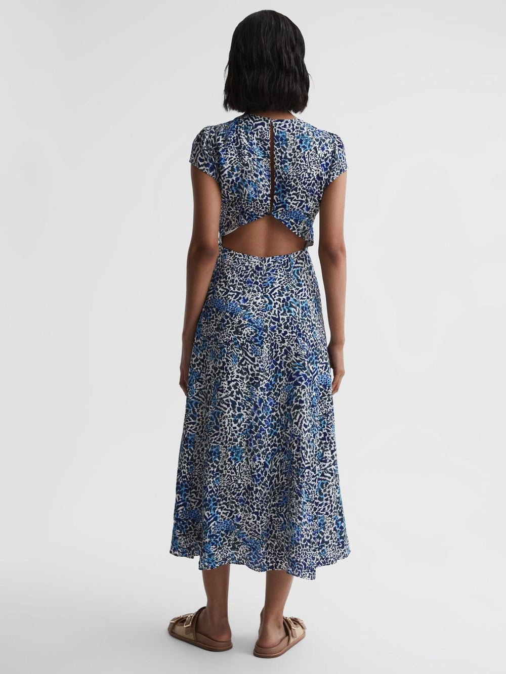 Reiss Dresses | Livia Floral Cut-Out Back Midi Dress Blue - Women
