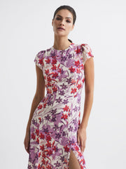 Reiss Dresses | Livia Printed Cut Out Back Midi Dress Pink/purple - Women