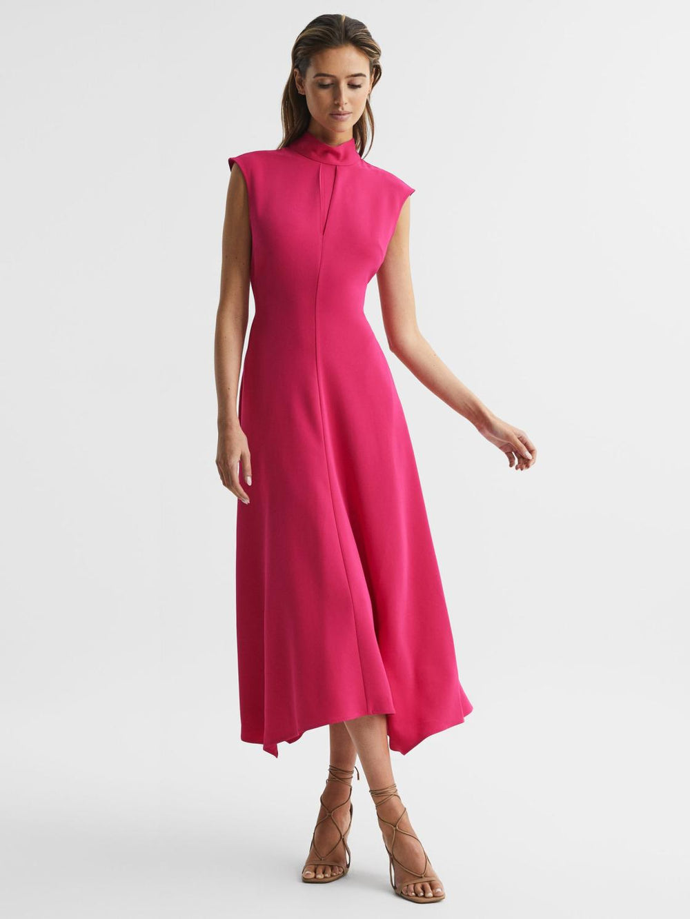 Reiss Dresses | Livvy Open Back Midi Dress Bright Pink - Women