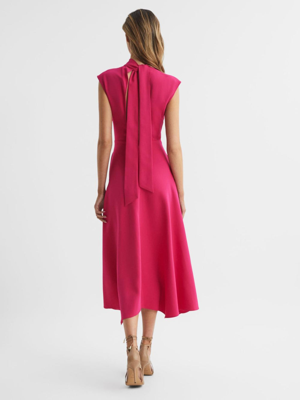 Reiss Dresses | Livvy Open Back Midi Dress Bright Pink - Women